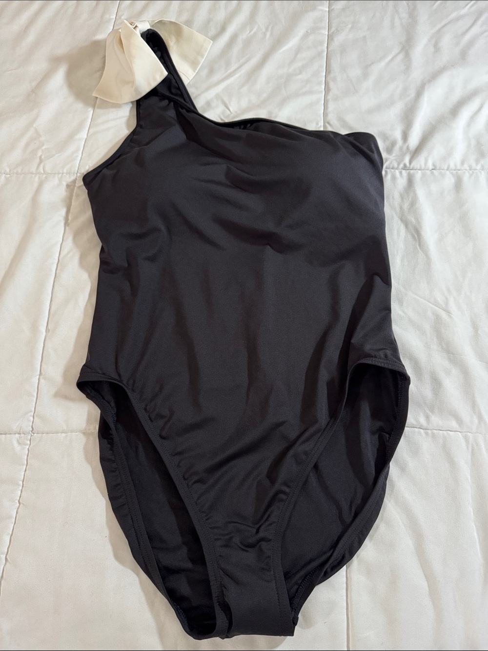 Kate Spade  Black One Shoulder One Piece Swimwear with Ribbon Detail Large NWT